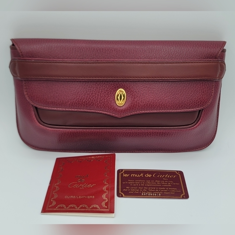 Cartier Clutch Bordeaux Leather Bag Must Line